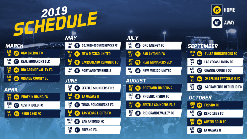 El Paso Locomotive FC releases 2019 schedule for inaugural season | KFOX