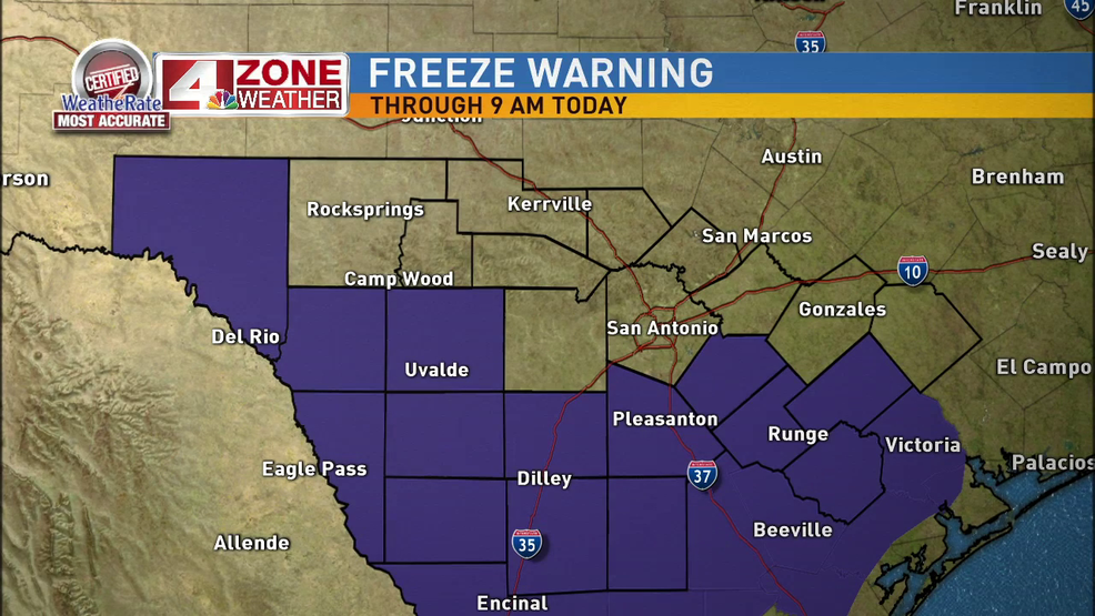 Belowfreezing temperatures across South Texas; freeze warning in