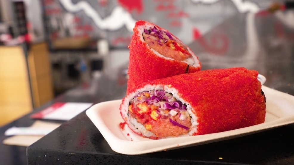 Fire up your taste buds with this sushi burrito coated in Flamin' Hot