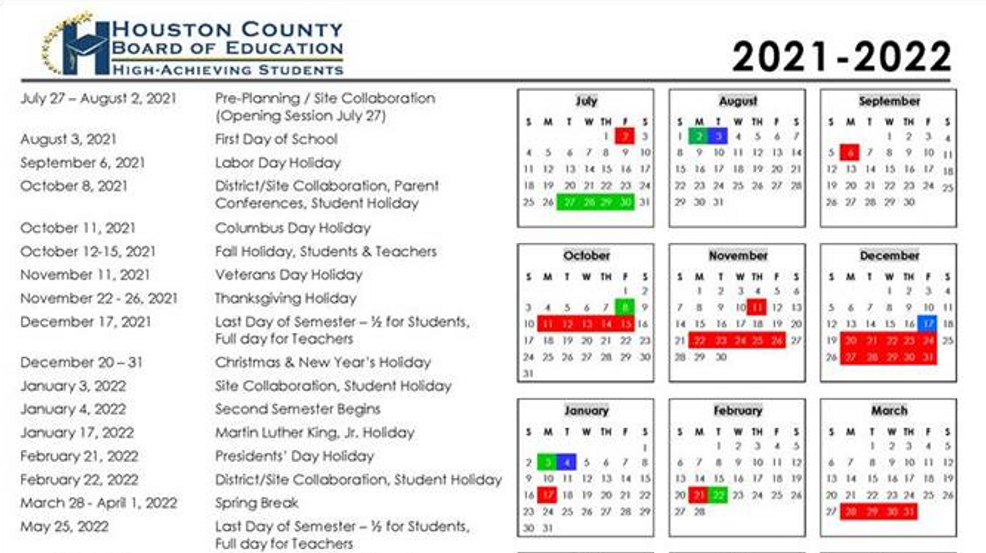 Houston County School Board approves calendar for 2021-2022 | WGXA